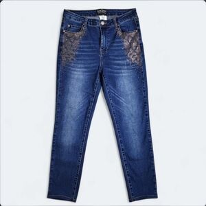 Frank Lyman Size Medium High Rise Denim Jeans Embellished Pockets